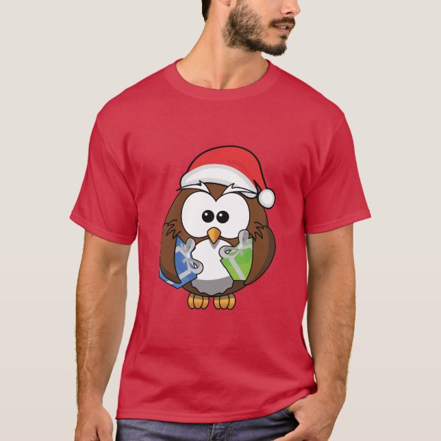 Cute Christmas Owl With Gifts T-Shirt (Front)