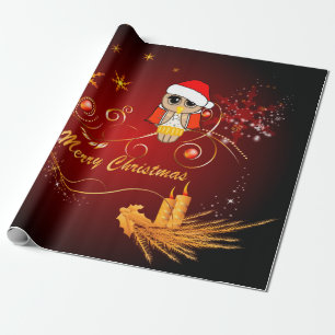 Cute christmas owl with snowflakes wrapping paper