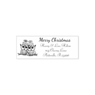 Cute Christmas Owls Address Label Self-inking Stamp