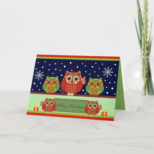 Cute Christmas Owls & Custom Text card (Front)