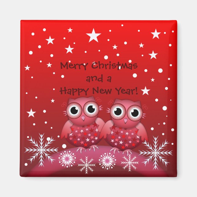 Cute Christmas Owls & Custom Text Magnet (Front)