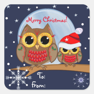 Cute Christmas Owls & Custom text sticker