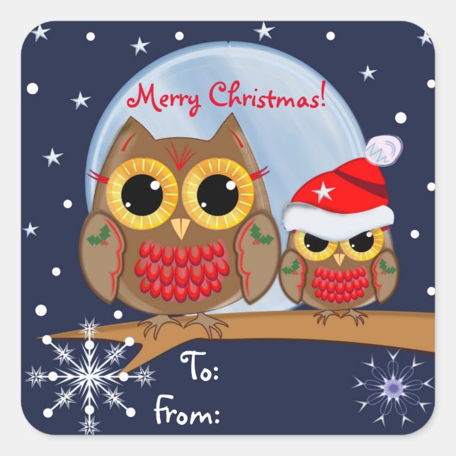 Cute Christmas Owls & Custom text sticker (Front)