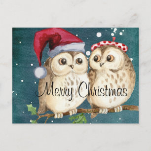 Cute Christmas Owls Holiday Postcard