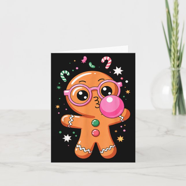 Cute Christmas Pajama Gingerbread Blowing Bubble G Card (Front)