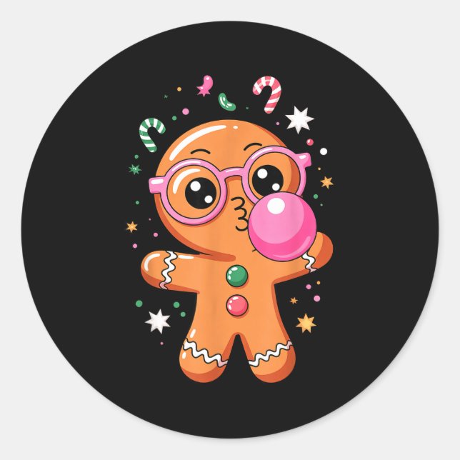 Cute Christmas Pajama Gingerbread Blowing Bubble G Classic Round Sticker (Front)