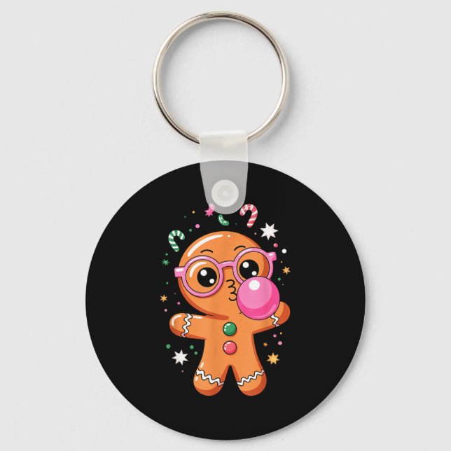 Cute Christmas Pajama Gingerbread Blowing Bubble G Key Ring (Front)