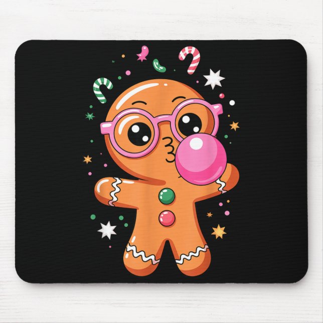 Cute Christmas Pajama Gingerbread Blowing Bubble G Mouse Mat (Front)