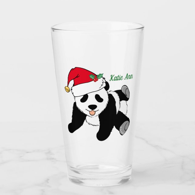 Cute Christmas Panda Bear Custom Glass (Front)
