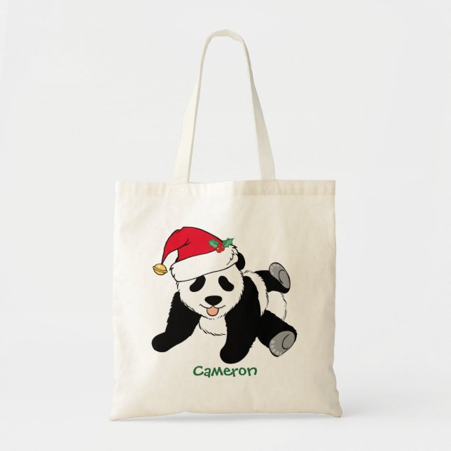 Cute Christmas Panda Bear in Santa Hat Custom Kids Tote Bag (Front)