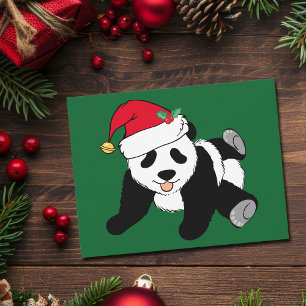 Cute Christmas Panda Bear in Santa Hat Holiday Card