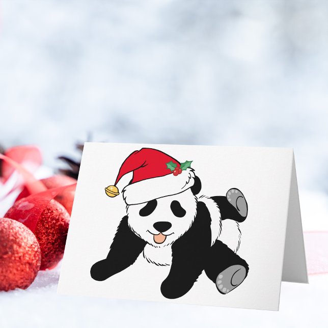 Cute Christmas Panda Bear in Santa Hat Holiday Card (Creator Uploaded)