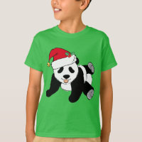 Cute Christmas Panda Bear in Santa Hat Kids Green