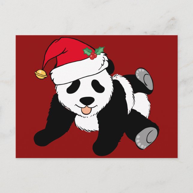 Cute Christmas Panda Bear in Santa Hat Red Postcard (Front)