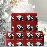 Cute Christmas Panda Bear Personalised Red Holiday Wrapping Paper<br><div class="desc">This cute Santa Panda Christmas wrapping paper is perfect for wrapping kids Christmas gifts. Customise who it is from in white on the red gift wrap. I like wild animals and a Christmas panda bear takes the cake wearing a red Santa hat!</div>