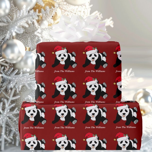 Cute Christmas Panda Bear Personalised Red Holiday Wrapping Paper (Creator Uploaded)