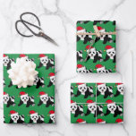 Cute Christmas Panda Kids Wrapping Paper Sheet<br><div class="desc">Adorable green panda bear Christmas wrapping paper. This wild animal looks very cute in a holiday red Santa hat with a little smile. I like pretty Christmas animals and presents that kids will love.</div>