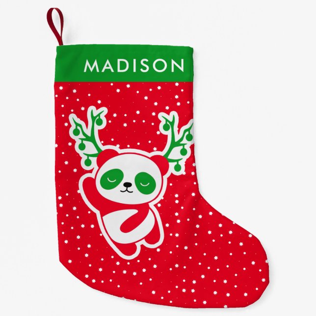 Cute Christmas Panda Star Pattern Personalised  Small Christmas Stocking (Front)