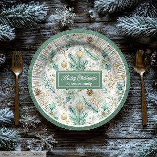 Cute Christmas Paper Plates Pastel Sage and Gold
