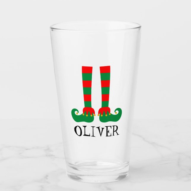 Cute Christmas party elf feet personalised Glass (Front)