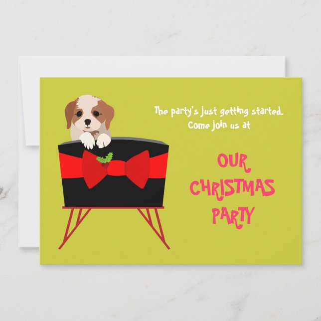 Cute Christmas Party Invitation Card (Puppy) (Front)