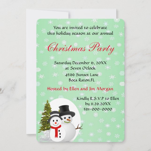 Cute Christmas Party Invitation with Snowman (Front)