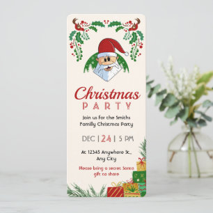 Cute Christmas Party Santa Festive Elegant Floral Invitation