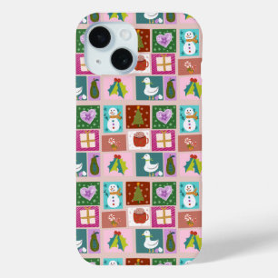 Cute Christmas Patchwork Pattern iPhone 15 Case