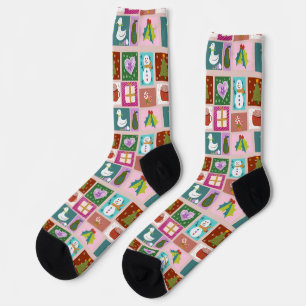 Cute Christmas Patchwork Pattern Socks