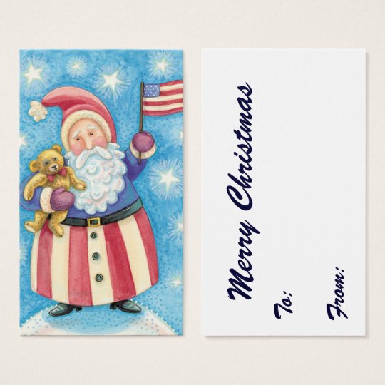 Cute Christmas, Patriotic Santa Claus with Flag Business Card
