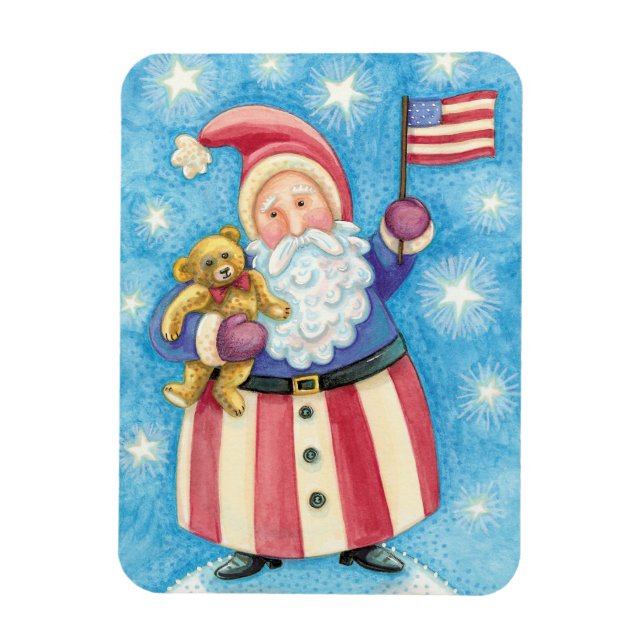Cute Christmas, Patriotic Santa Claus with Flag Magnet (Vertical)