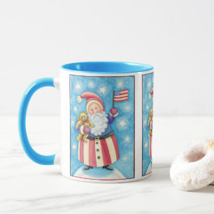 Cute Christmas, Patriotic Santa Claus with Flag Mug