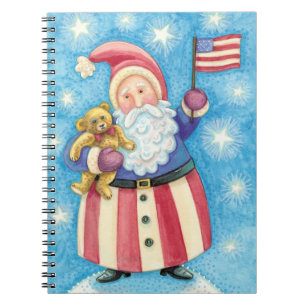 Cute Christmas, Patriotic Santa Claus with Flag Notebook