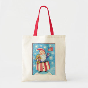 Cute Christmas, Patriotic Santa Claus with Flag Tote Bag