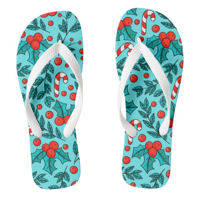Cute Christmas Pattern Blue Flip Flops (Footbed)