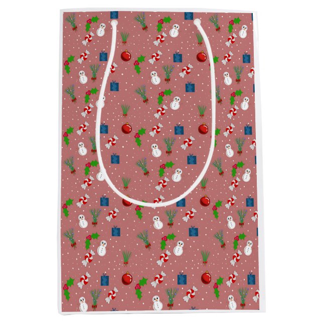 Cute Christmas Pattern Gift Bag | Snowmen (Front)