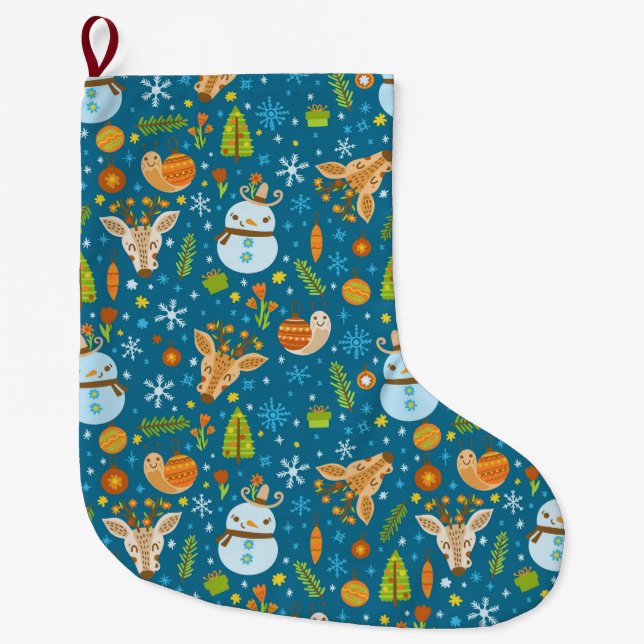 Cute Christmas Pattern Large Christmas Stocking (Front)