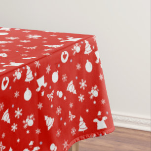 Cute Christmas Pattern on Red Tablecloth