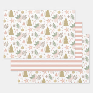 Cute Christmas pattern. Pastel tree star Holiday Wrapping Paper Sheet