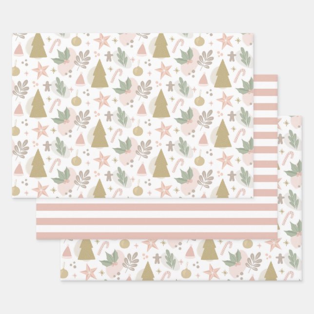 Cute Christmas pattern. Pastel tree star Holiday Wrapping Paper Sheet (Set)