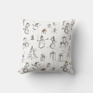 Cute Christmas Pattern with Snowman, Tree, and Gif Cushion