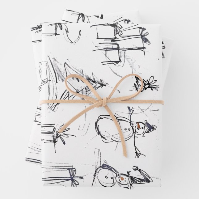 Cute Christmas Pattern with Snowman, Tree, and Gif Wrapping Paper Sheet (In situ)