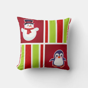 Cute Christmas Pattern With Snowmen And Penguins Cushion