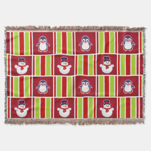 Cute Christmas Pattern With Snowmen And Penguins Throw Blanket