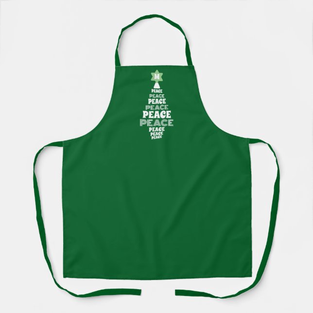 Cute Christmas Peace Tree Custom Initial Green Apron (Front)