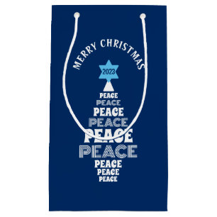 Cute Christmas Peace Tree Custom Year blue Small Gift Bag