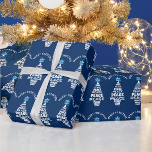 Cute Christmas Peace Tree Custom Year Blue Wrapping Paper