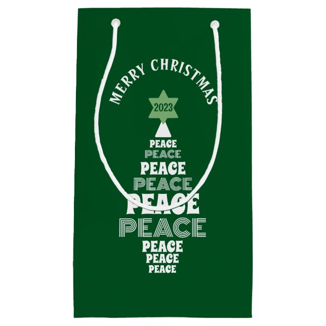 Cute Christmas Peace Tree Custom Year Green Small Gift Bag (Front)