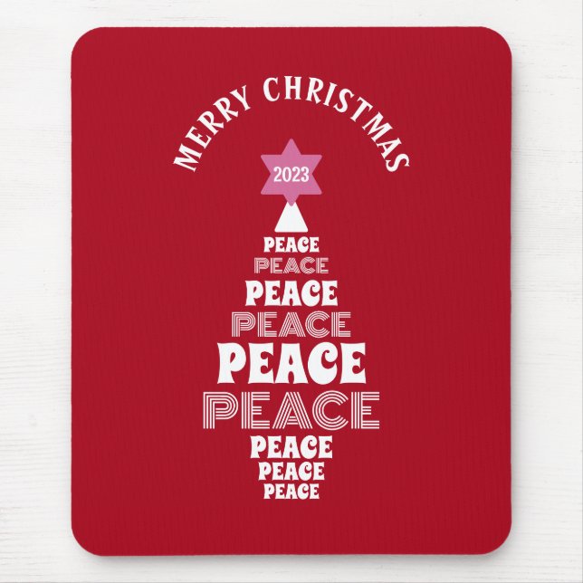 Cute Christmas Peace Tree Custom Year Red Mouse Mat (Front)