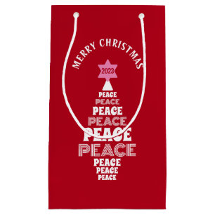 Cute Christmas Peace Tree Custom Year Red Small Gift Bag